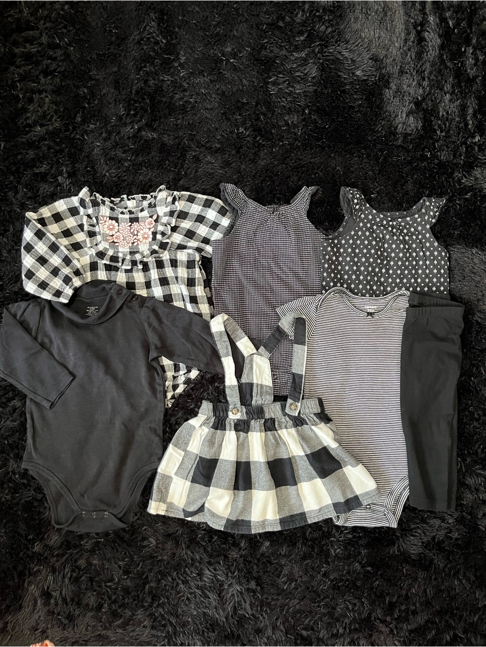 COTTON 18-24 Months Girl BLACK WHITE 7 Piece Bundle